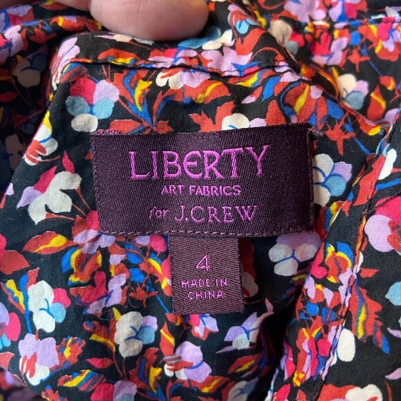 Liberty London J Crew Women 4 Floral Button Up Shirt Long Sleeve Casual Navy Top - Picture 4 of 10